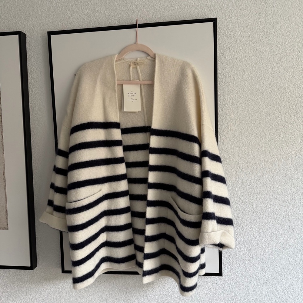 Sezane White and Navy Striped Sweater - Picture 6 of 8